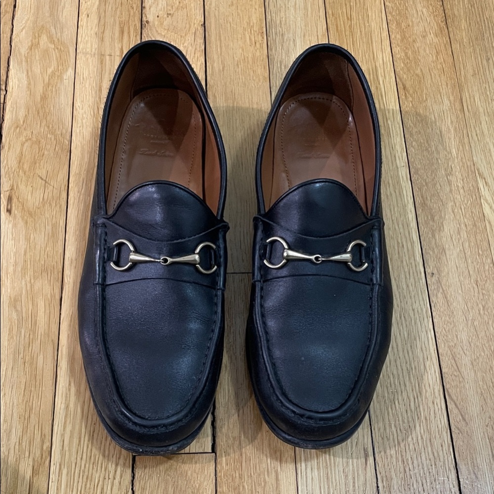Carmina Black Leather Horsebit Loafers Gold